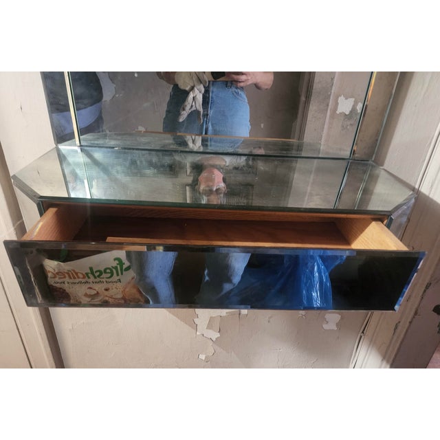 1960s Sutton Glass Silver Wall Mirror With Console Shelf and Mirrored Drawer For Sale - Image 4 of 12