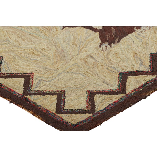 Antique Hooked Rug in Beige-Brown With Dog Pictorials - Rug & Kilim For Sale In New York - Image 6 of 8