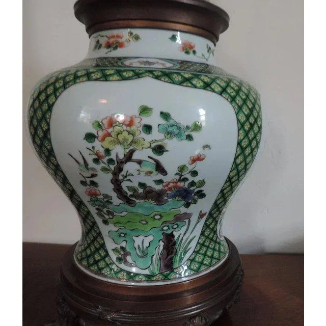 Chinese Famille Vert Porcelain Jar & Cover in French Bronze Mounts as a Table Lamp For Sale In New York - Image 6 of 11