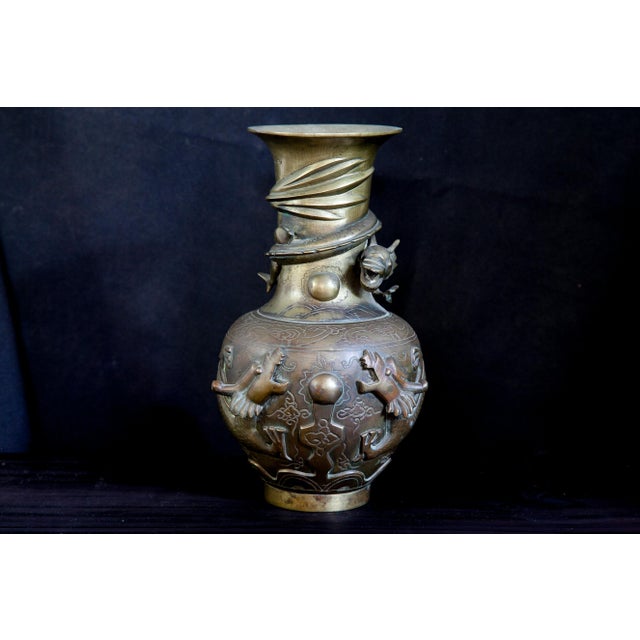 Metal Mid 20th Century Chinese Bronze Dragon Urn Vase For Sale - Image 7 of 7