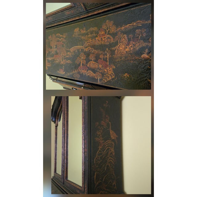 Unique Maitland-Smith Textured Chinoiserie Secretary Slant Front Mirrored Doors Stunning For Sale - Image 12 of 18