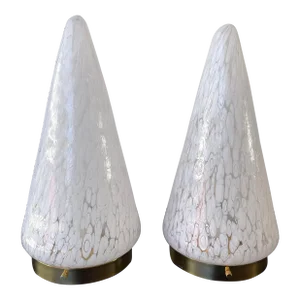 1970s Cone Lamps Murano Glass and Brass by Esperia, Italy - a Pair