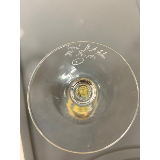 1980s Vintage Union Street Glass Set of 8 Manhattan Gold Fluted Wine Glasses, Signed For Sale - Image 5 of 5