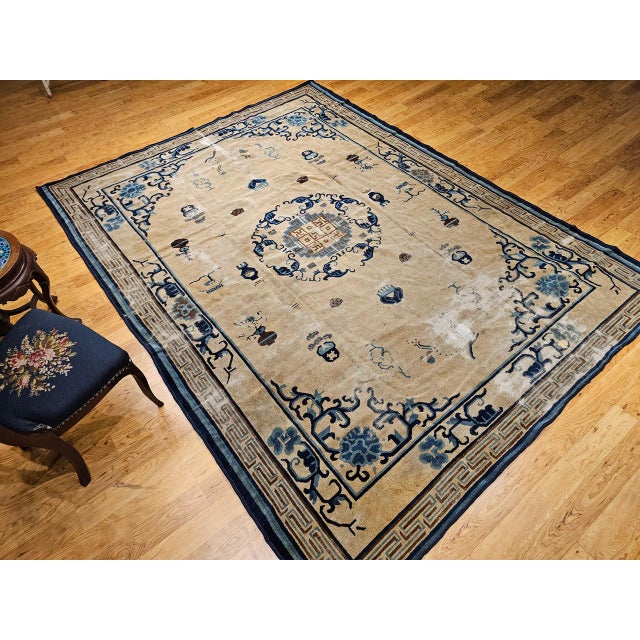 Textile 19th Century Chinese Peking Rug, Handwoven Wool, Good Fortune Symbols, 8' x 11' For Sale - Image 7 of 18
