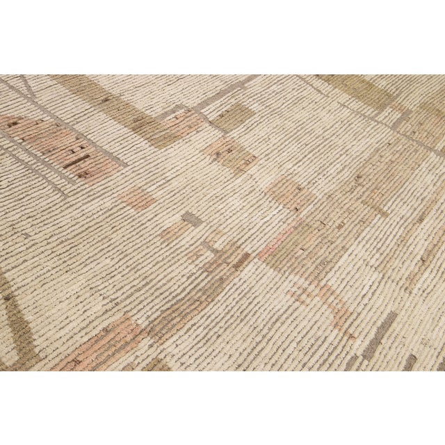 Modern Boho Chic Moroccan Style Handmade Abstract Beige Square Wool Rug For Sale - Image 9 of 10