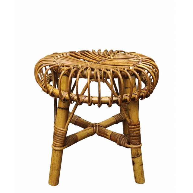 Brown Bamboo and Rattan Circular Stool attributed to Franco Albini, Italy, 1960s For Sale - Image 8 of 8