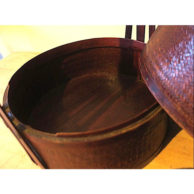 Antique Basket in Wood and Rattan with Three Sections, 1900 For Sale - Image 4 of 12