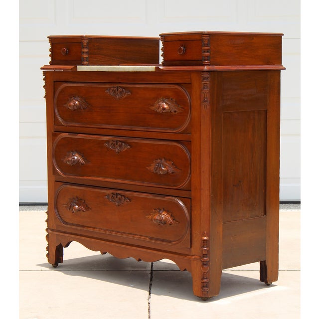 Wood Exceptional 19th Century Renaissance Revival Walnut & Marble Drop-Center Dresser For Sale - Image 7 of 18