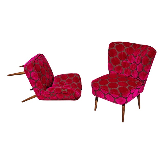 Mid-Century Modern Shellback Cocktail Chairs in Polka Dot Plush, 1950s, Set of 2 For Sale