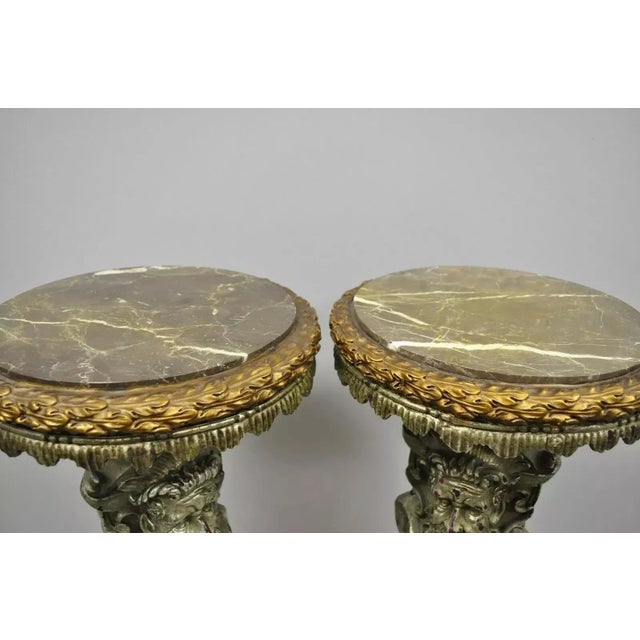 Green Late 20th Century Italian Baroque Style Marble Top Figural Bearded Man Pedestal Stands - a Pair For Sale - Image 8 of 11