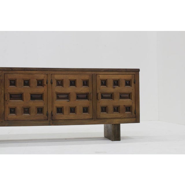 Vintage Brutalist Spanish Carved Credenza, 1960s For Sale - Image 4 of 13