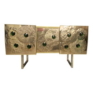 Brass and Black Glass Sideboard with Murano Jewels from Justfurnituress SRL For Sale