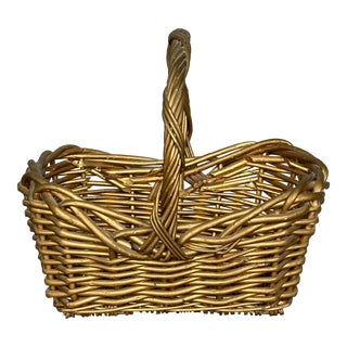 Vintage Woven Wicker Basket With Handle For Sale