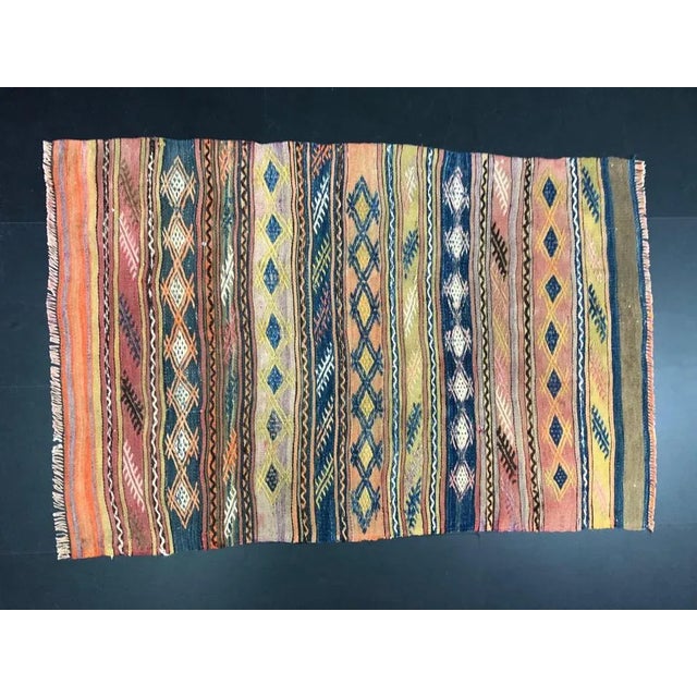 Small Antique Turkish Wool Nomadic Handmade Ethnic Tribal Kilim Rug For Sale - Image 5 of 6