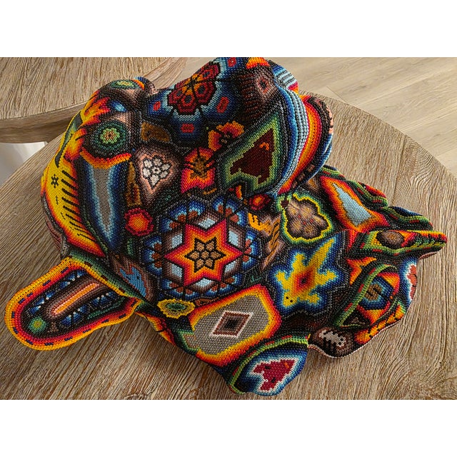 2020s Authenticated Huichol Beaded Jaguar Wall Sculpture – Wixárika Art For Sale - Image 5 of 6