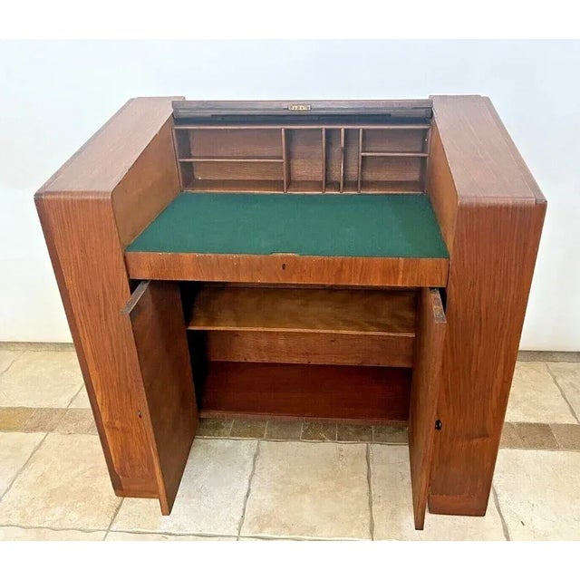Rare Art Deco Desk with Hide away Top sliding Door and Double door bottom cabinet with book shelf 34" Tall X 20" Deep X...