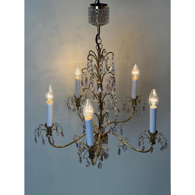 Chandelier Pink, Purple Crystals and Crystal Balls from Palwa, 1970s For Sale - Image 14 of 17