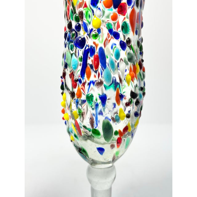 1990s 1990s Vintage Pair of Rainbow Graniti Confetti Mexican Handblown Champagne Glasses - a Pair For Sale - Image 5 of 6