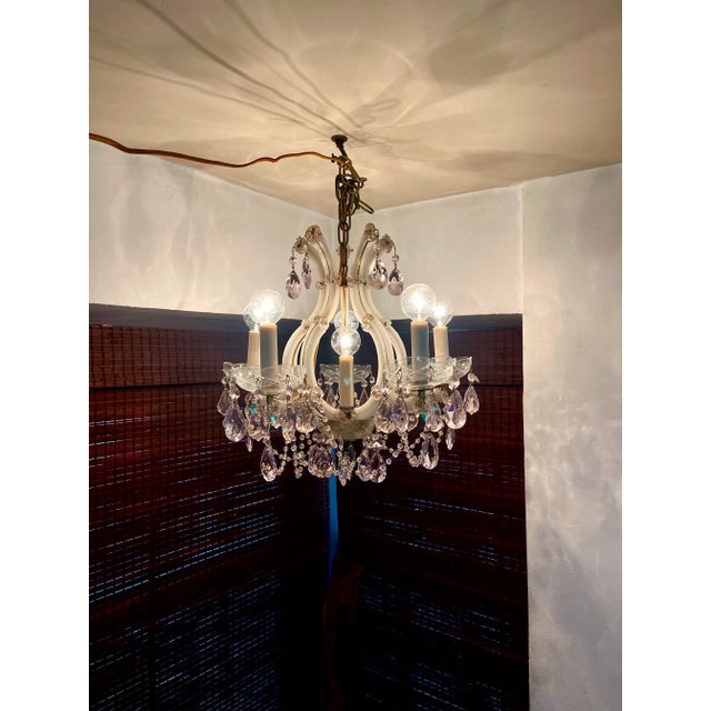 1950s Strass Swarovski Crystal Santa Maria Murano Glass & Brass Pink Chandelier For Sale - Image 9 of 12