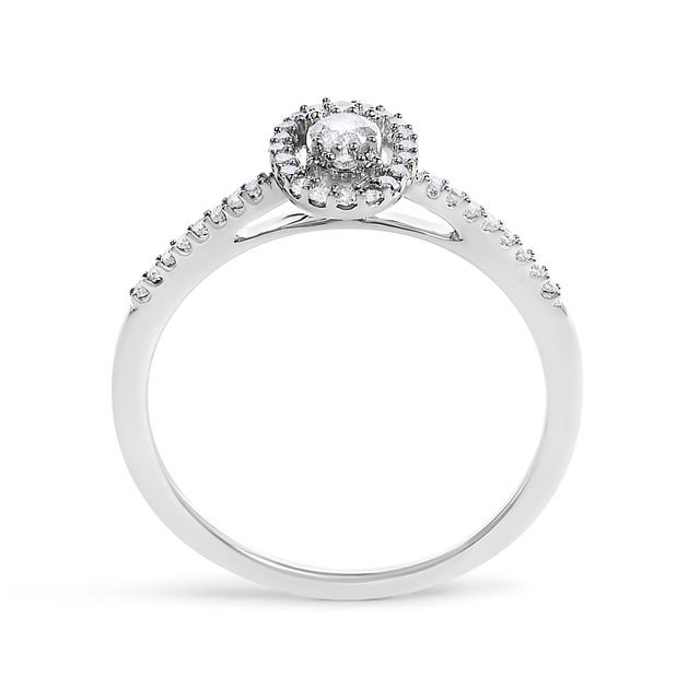 Early 21st Century 14K White Gold 1/5 Cttw Diamond Oval Shape With Halo Engagement Ring (H-I Color, I1-I2 Clarity) - Size 7 For Sale - Image 5 of 7