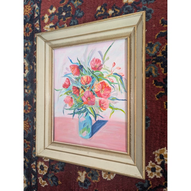Wood Original Still Life Flower Bouquet Painting Framed For Sale - Image 7 of 7