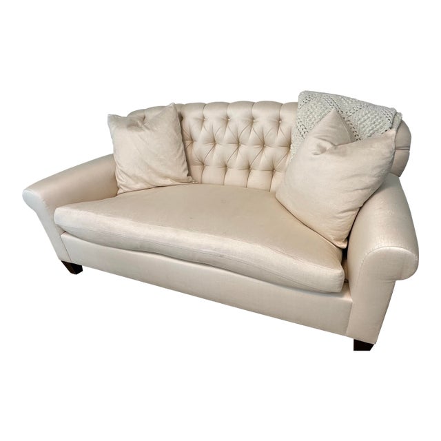 Ivory Silk Tufted Couches/Loveseats For Sale