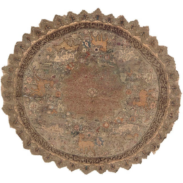 Doris Leslie Blau 1880s Antique Turkish Round Silk & Metal Thread Rug For Sale