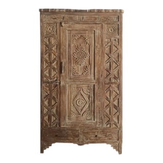 1920s Single Carved Door Farmhouse Style Armoire For Sale