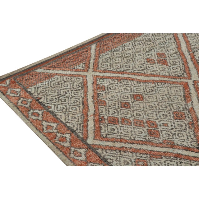 Rug & Kilim’s Moroccan Style Rug in Auburn Red and Gray Diamond Patterns For Sale In New York - Image 6 of 7