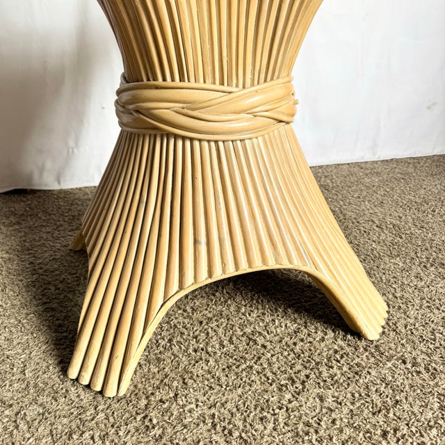 Boho Chic McGuire Style Sheaf of Wheat Rounded Square Glass Top Dining Table For Sale - Image 9 of 9