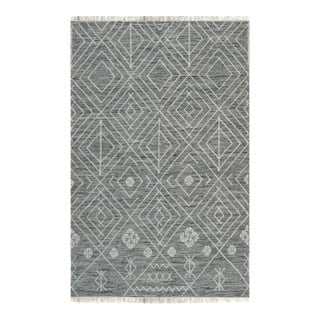 5x8 Luxurious Kilim Charcoal Geometric Modern Handmade Wool Carpet Rug For Sale