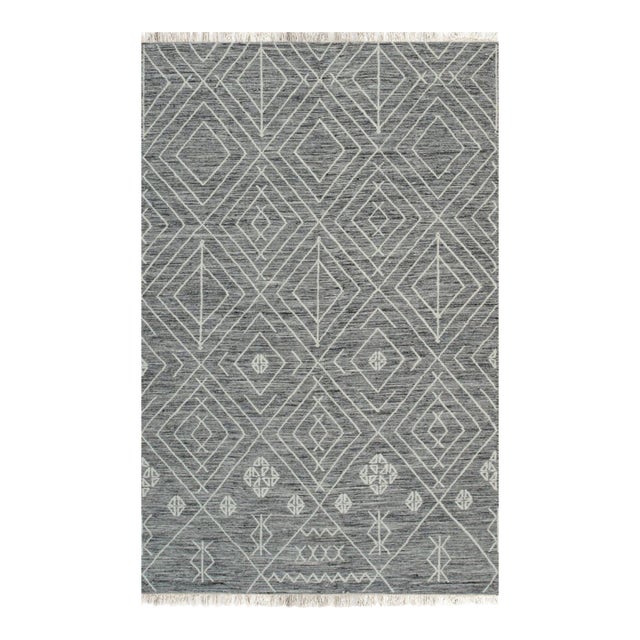 5x8 Luxurious Kilim Charcoal Geometric Modern Handmade Wool Carpet Rug For Sale