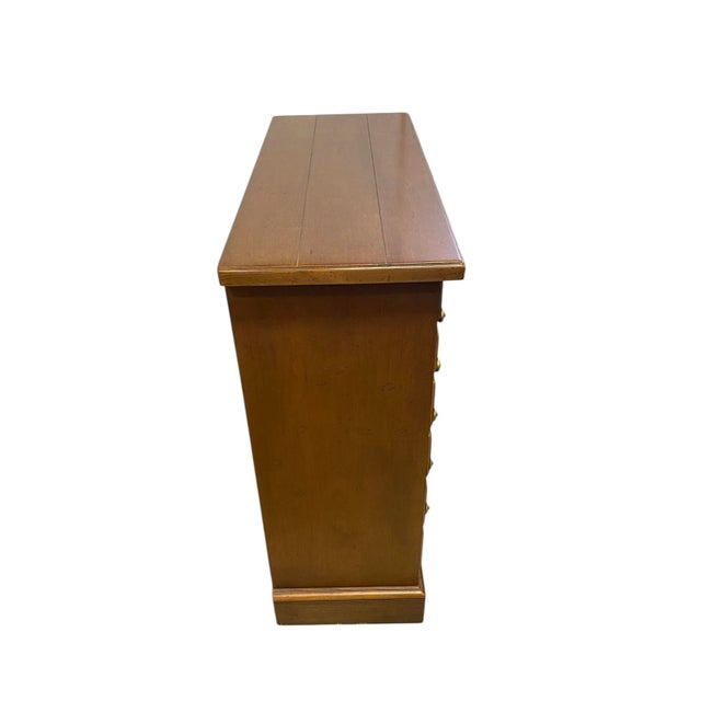 English Drexel Heritage Mid 20th Century Cherry Four Drawer Chest Brass Accents For Sale - Image 3 of 12