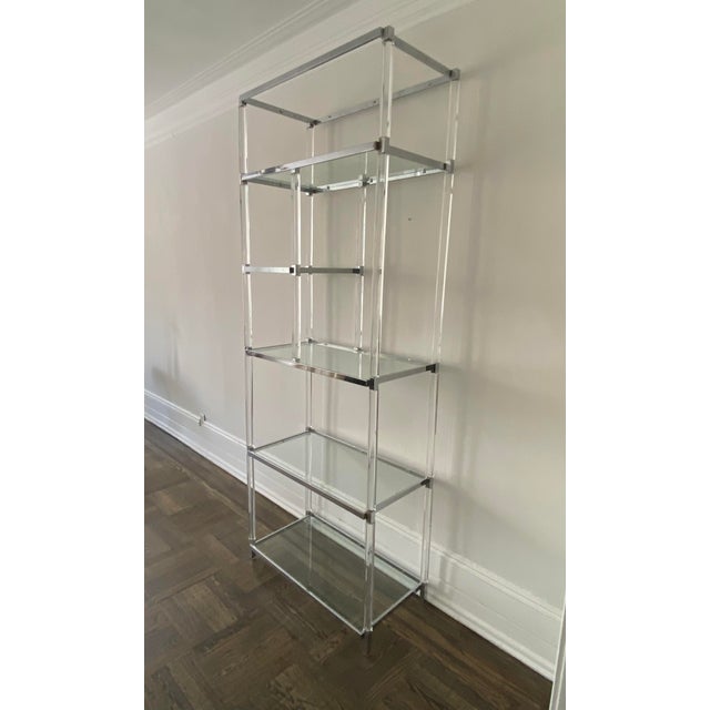 A stunning and quite rare late 1960s Metric Line acrylic and polished nickel etagere by Charles Hollis Jones for Hudson...