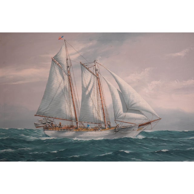 h.luhrs Artist Signed Schooner Oil Painting on Canvas For Sale - Image 11 of 14