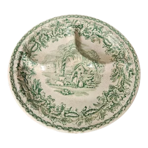Late 19th Century Booths, Celone Ivory Green Transfer Ware, Divided Grill Plate, in the "British Scenery" Pattern