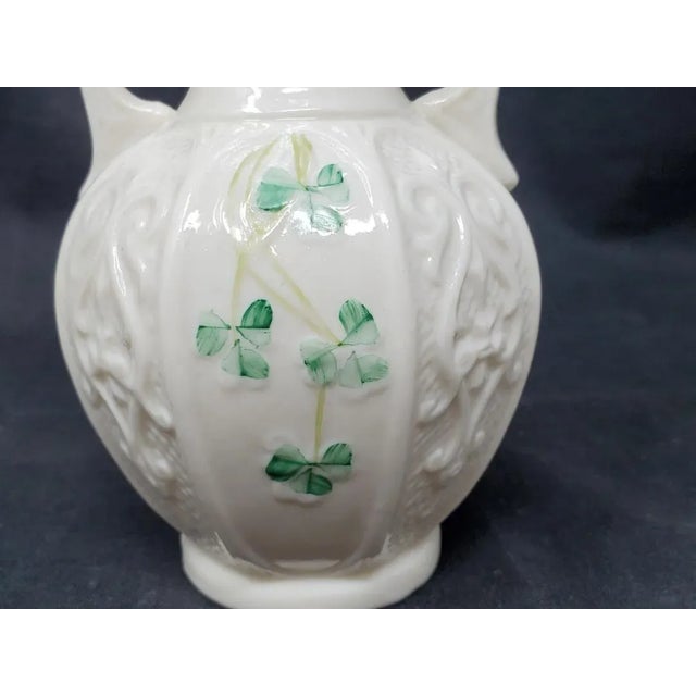 Vintage Belleek Shamrock 8 Panel Vase With Handles 6" - 1955 - 1965 - Ireland For Sale - Image 11 of 14