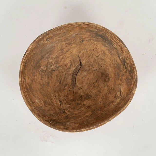 Ocher Color Rustic Swedish Wooden Dug Out Bowl For Sale - Image 4 of 9