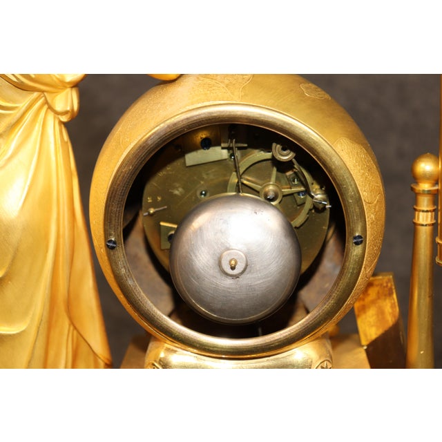 19th C. Large French Empire Bronze Gilded Ormolu Figural Clock For Sale - Image 14 of 17