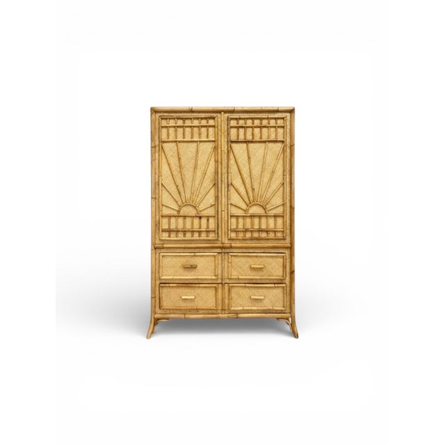 1970s Coastal Sunburst Cabinet or Tall Chest W/ Bamboo Chippendale Style Fretwork For Sale In Atlanta - Image 6 of 6