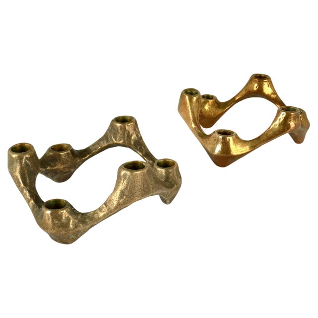 Bronze Candelabras for 6 Candles, 1970s, Set of 2 For Sale