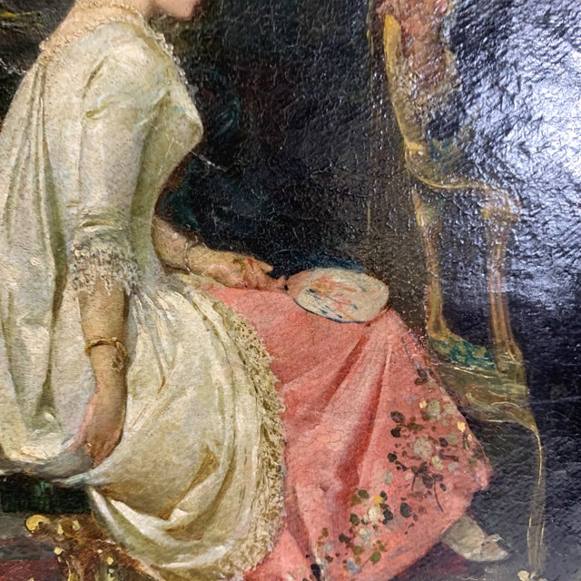 Signed Antique French Interior Oil Painting For Sale - Image 10 of 13