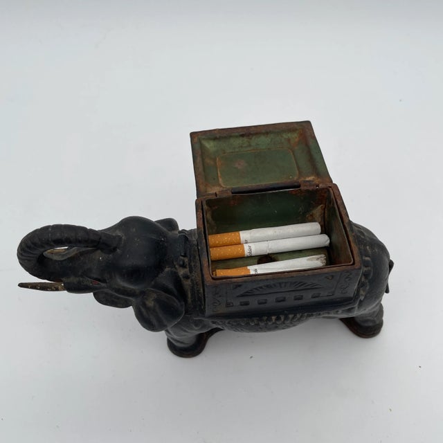 Metal Art Deco Cast Iron Elephant Cigarettes Holder and Dispenser For Sale - Image 7 of 7