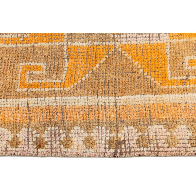 3 X 11 Handmade Vintage Turkish Wool Runner With Star Motifs and Earthy Tones For Sale - Image 9 of 11