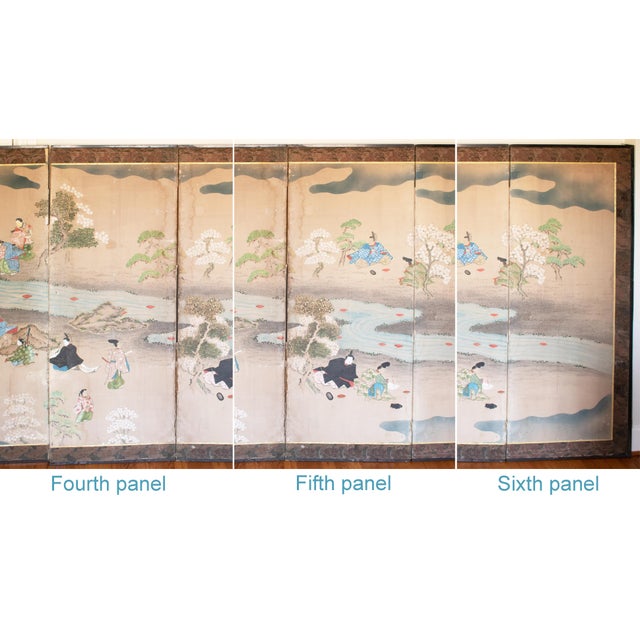 19th Century For Restoration: XL Edo Japanese 6-Panel Byobu Screen "Life of Samurai" by Mitsutaka Tosamori For Sale - Image 5 of 13