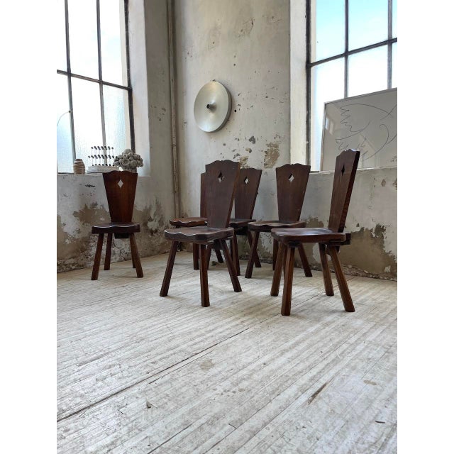 Brutalist Vintage Oak Folk Art Chairs, 1950s, Set of 6 For Sale - Image 3 of 18