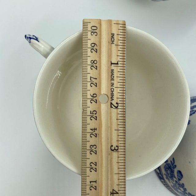 Vintage Crown Ducal Bristol Blue Transferware Teacups & Saucers – Set of 6 | English Chinoiserie China - 12 pcs For Sale - Image 11 of 12