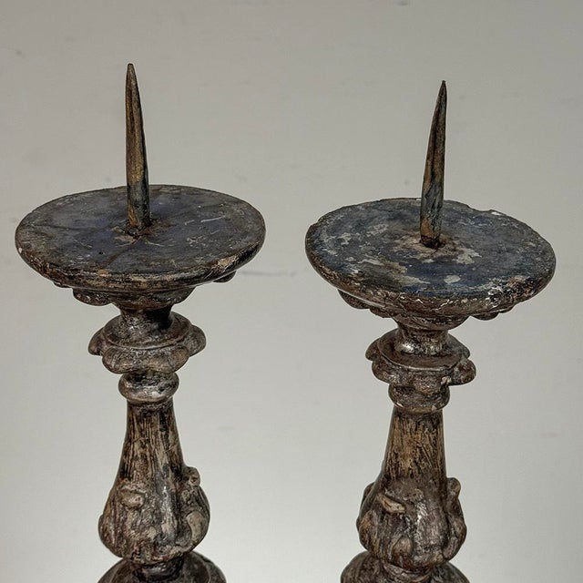 Pair of 18th Century Italian Baroque Silver Gilded Candlesticks For Sale - Image 13 of 18