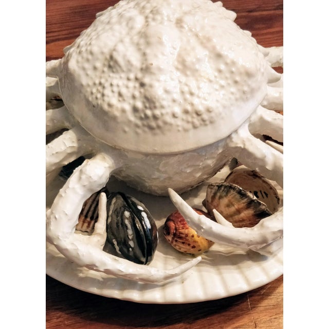 White Trompe l'Oeil Italian White Majolica Crab Covered Dish Seashells For Sale - Image 8 of 13