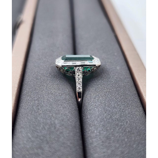 Early 21st Century 3.42 Ct Natural Zambian Emerald & Diamond Ring Size 6.5 For Sale - Image 5 of 9